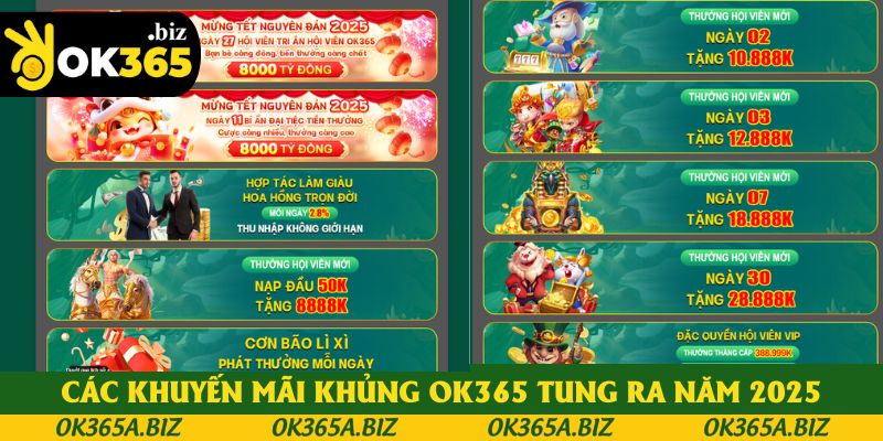 Các khuyến mãi khủng OK365 tung ra năm 2025 Các khuyến mãi khủng OK365 tung ra năm 2025